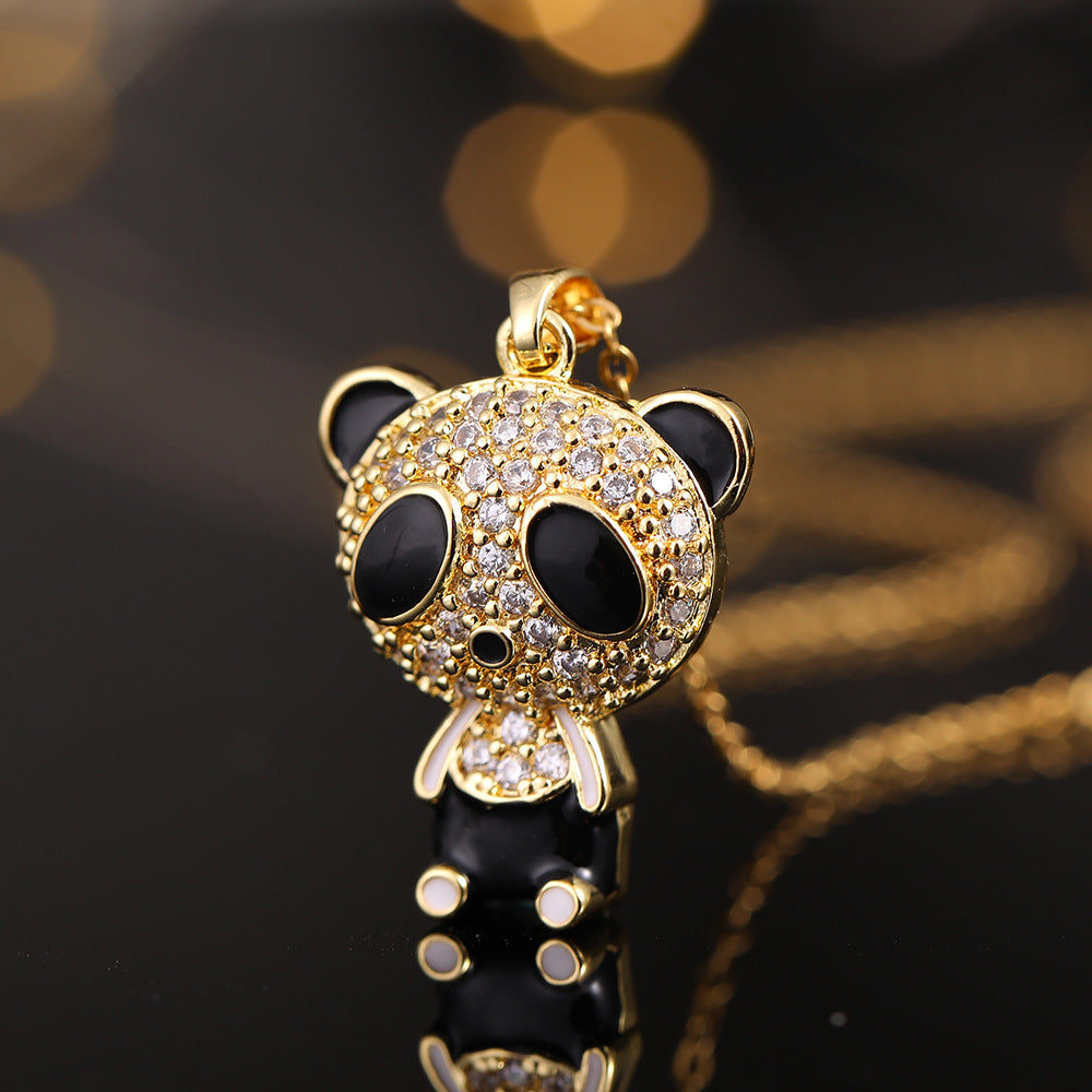 Copper Zircon Plated Real Gold Panda Necklaces