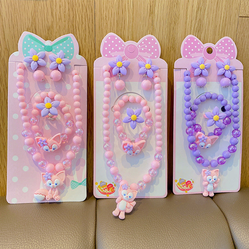 Costume à pince d'oreille Belle rose pour enfants, petits colliers de princesse