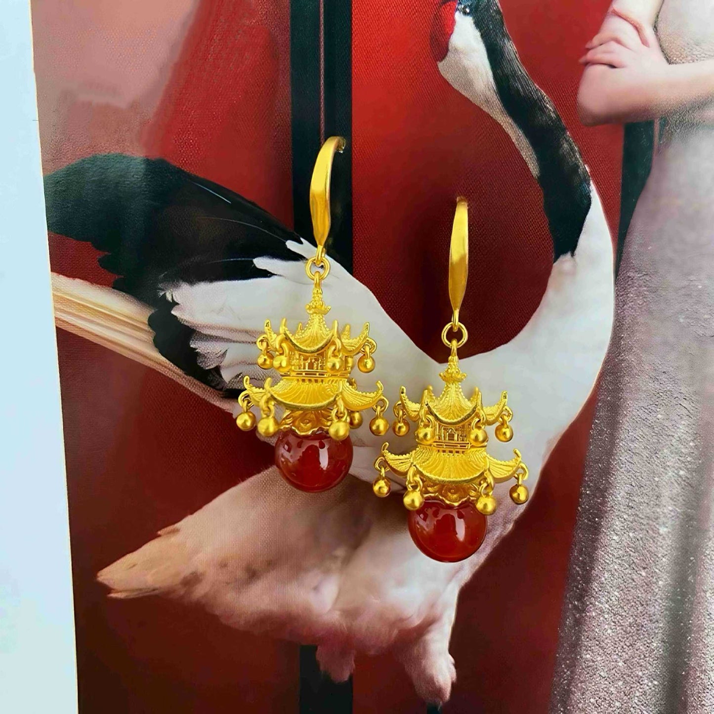 Alluvial Gold Palace Style Hexagonal Loft Pearl Earrings