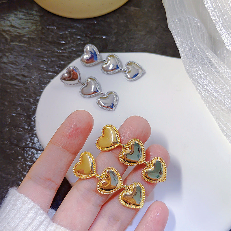Heart-shaped Tassel Auricular Needle Light Luxury Temperament Earrings