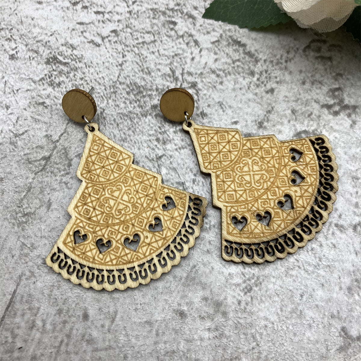 Elegant Jewelry Wooden Hollow Retro Ornament Earrings