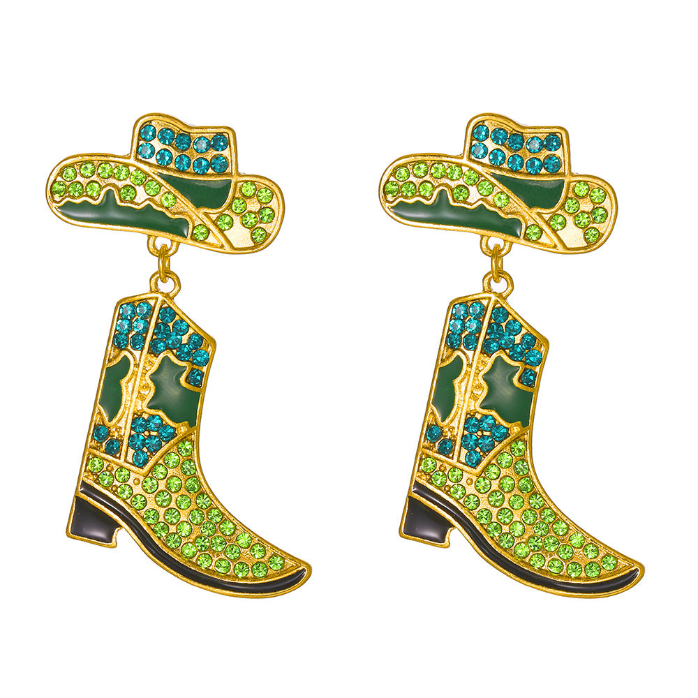 Alloy Drop Oil Diamond Western Denim Earrings