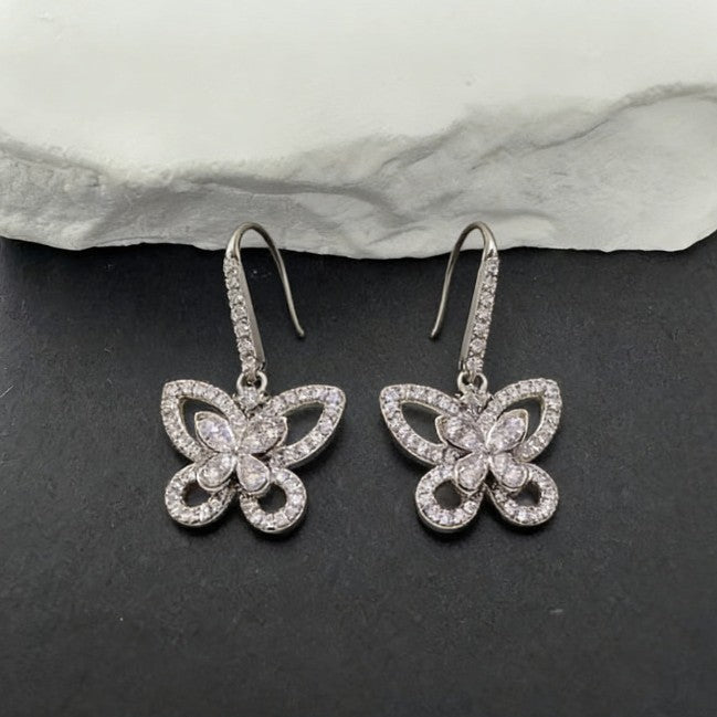 Women's Ge Phantom Butterfly Light Luxury Thick White Gold Plated Full Stud Earrings