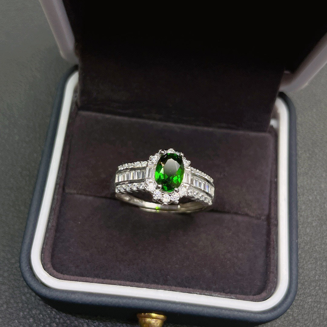 Imitation natürlicher Diopsid für Damen, weibliche quadratische Diamant-Smaragdringe