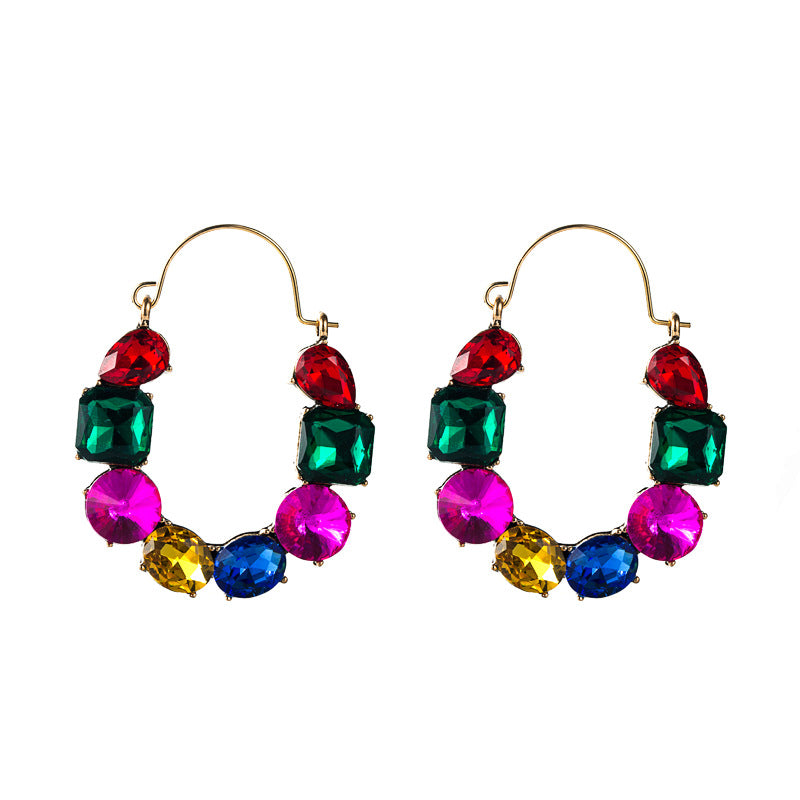 Alloy Inlaid Color Rhinestone Fashion Temperament Super Earrings