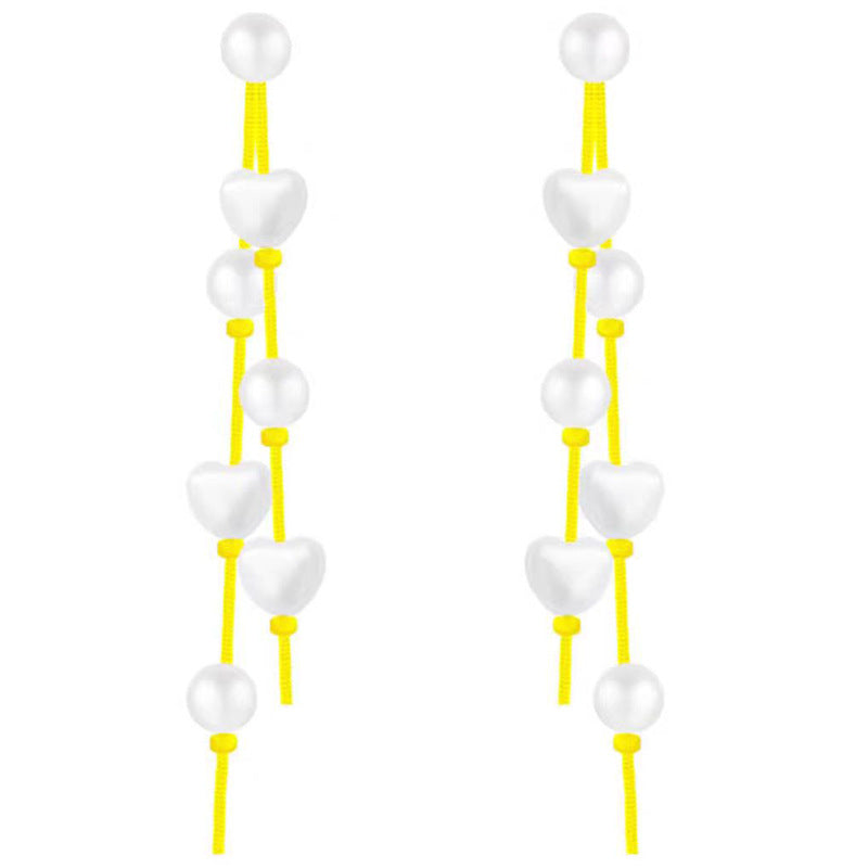 Pearl Sier Trendy Heart Tassel Eardrop Niche Design Temperament Stud Earrings