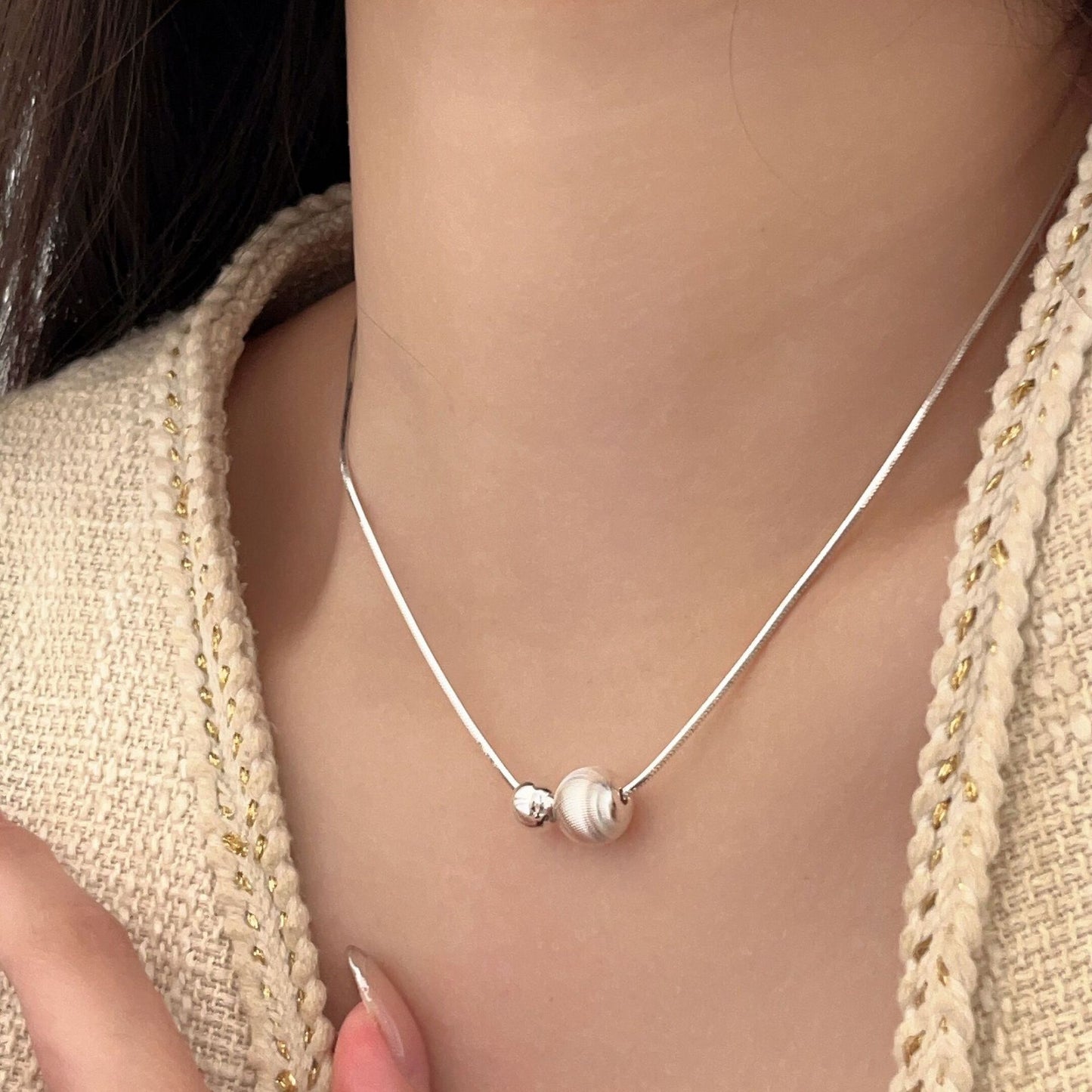 Sier Sterling Flash perles rondes colliers de mode des minorités féminines