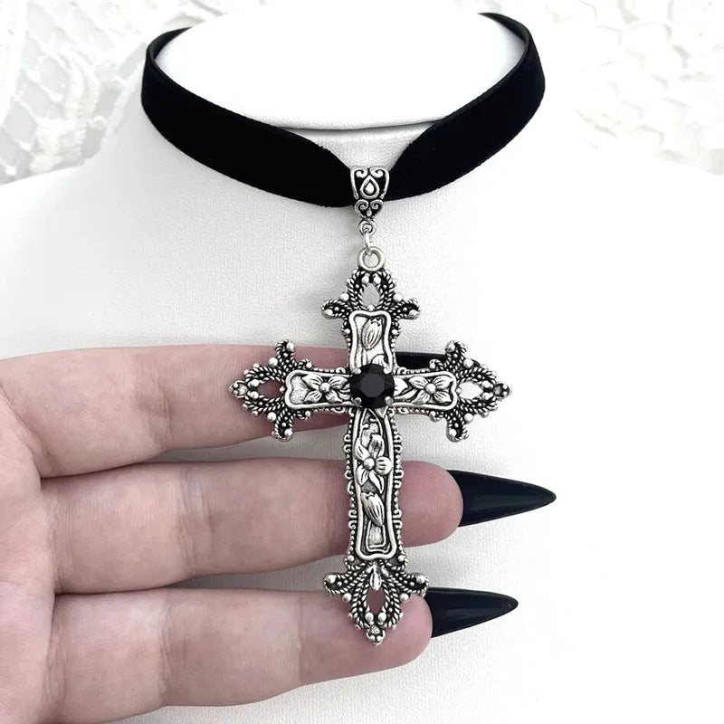 Large Cross Black Veet For Her Necklaces