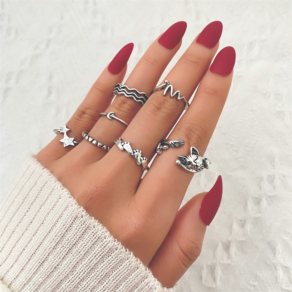 Jewelry Knuckle Retro Exaggerated Gem Combination Rings