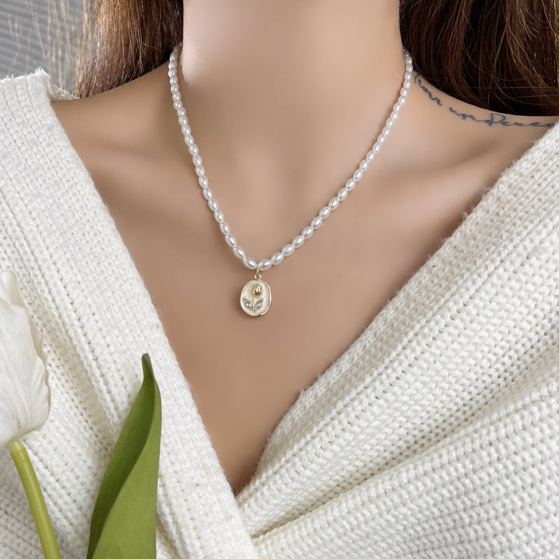 Pearl Sweet Tulip Pendant Style Fairy Clavicle Necklaces