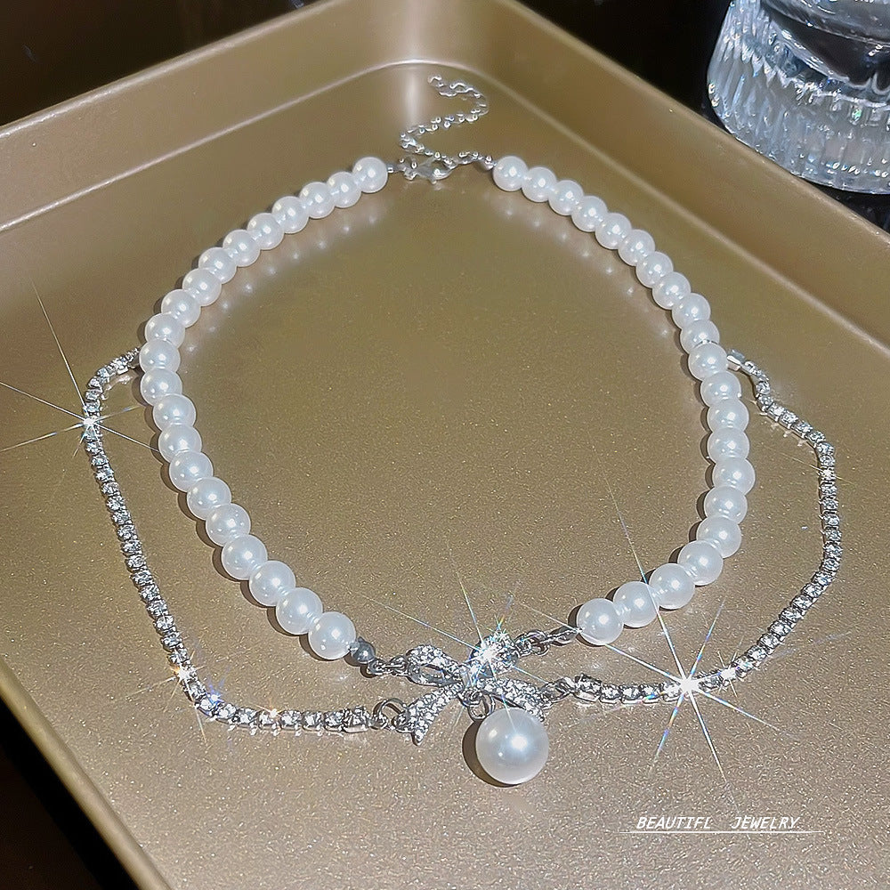 Colliers de clavicule avec nœud en perles pour femmes, Design de niche
