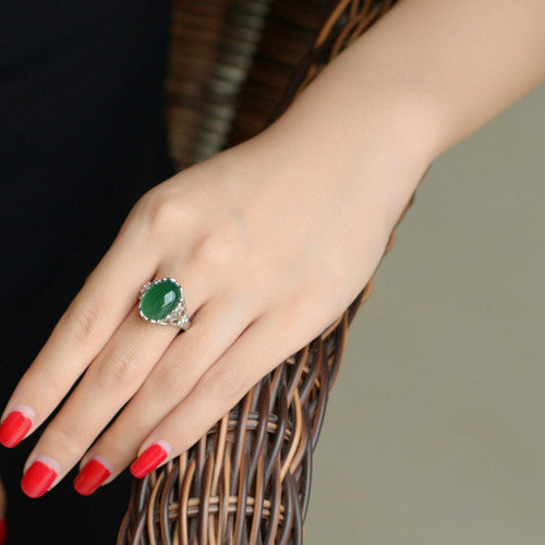 Smaragd-Vintage-Intarsien-Chalcedon-Zeigefinger für Damen mit Ringen