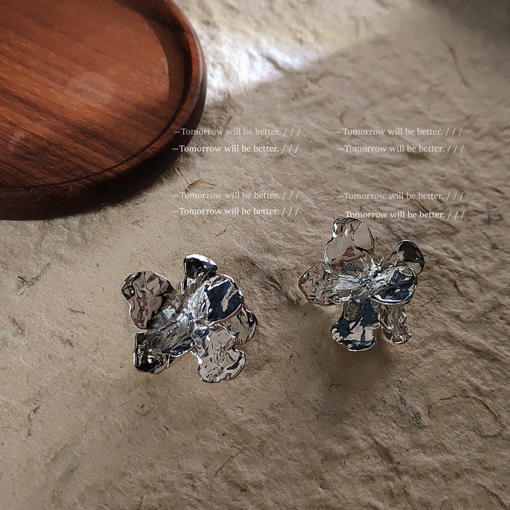 Fleur en métal tridimensionnelle irrégulière de Style froid pour femmes pour boucles d'oreilles