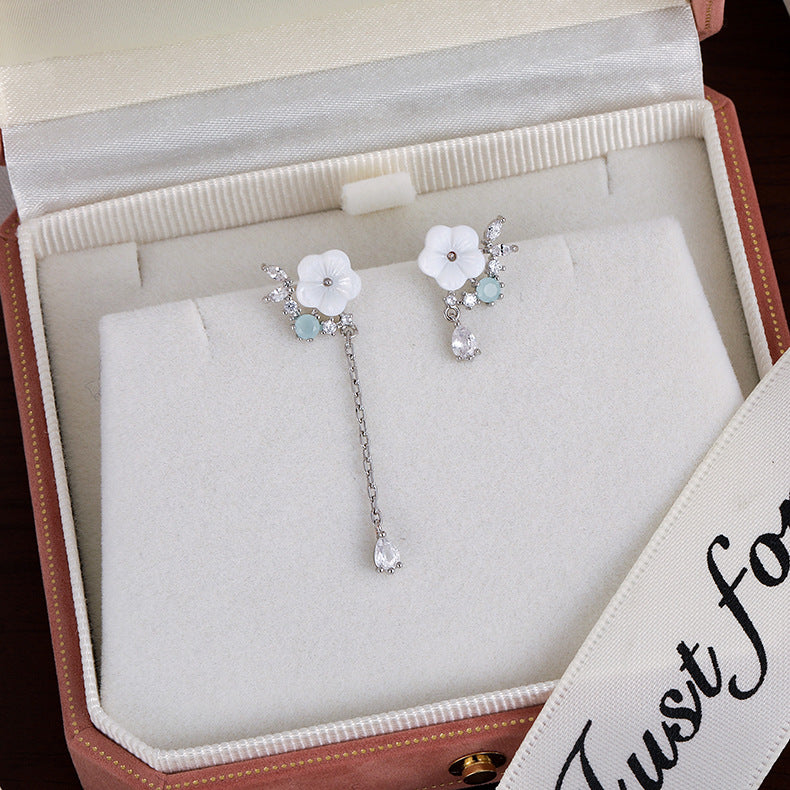 Women's Flower Sier Pin Elegant Long Fringed Earrings