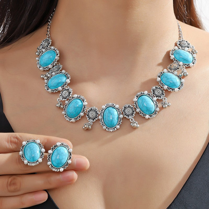 Ensemble et colliers de style ethnique bohème turquoise pour femmes