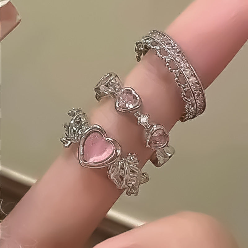 Pink Purple Love Heart Thorns Imitation Opal Rings