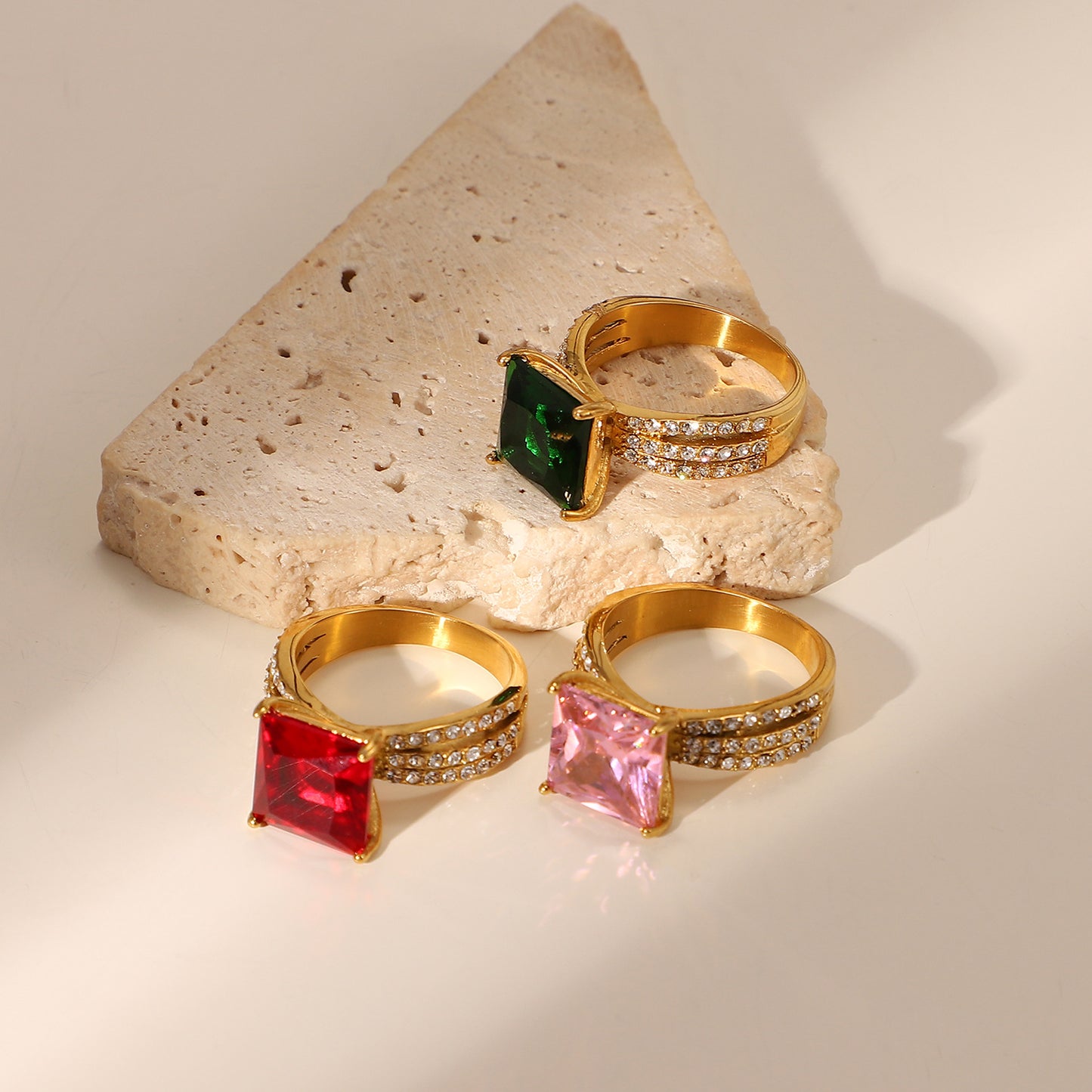 Women's Titanium Steel Gold-plated Stainless Square Zircon Rings