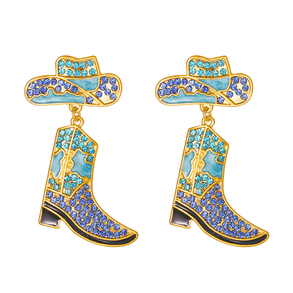 Alloy Drop Oil Diamond Western Denim Earrings