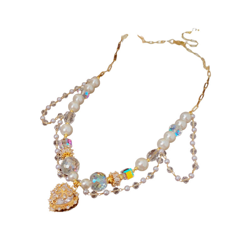 Colliers carrés en cristal pour femmes, perles d'amour, mode minoritaire