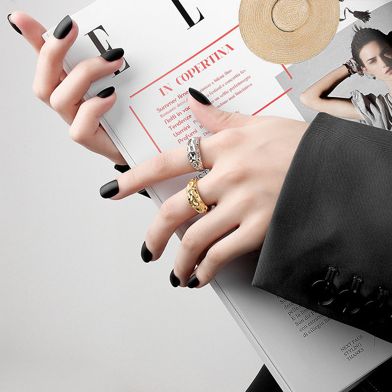 Korean Style Niche Irregular Tin Foil Texture Rings