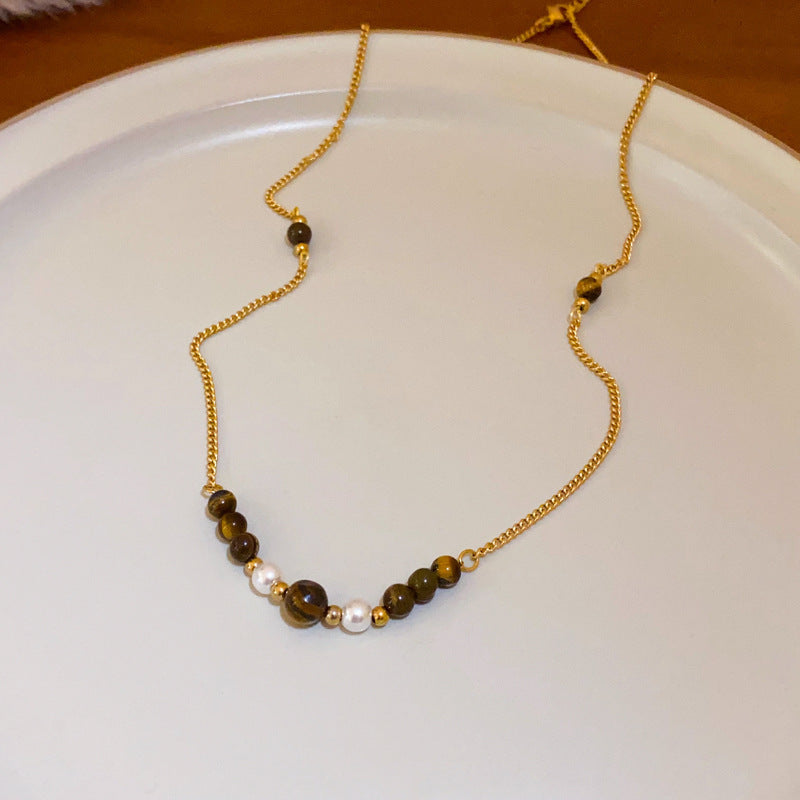 Colliers de pull en perles rétro chinois pour femmes, série Tigereye papillon