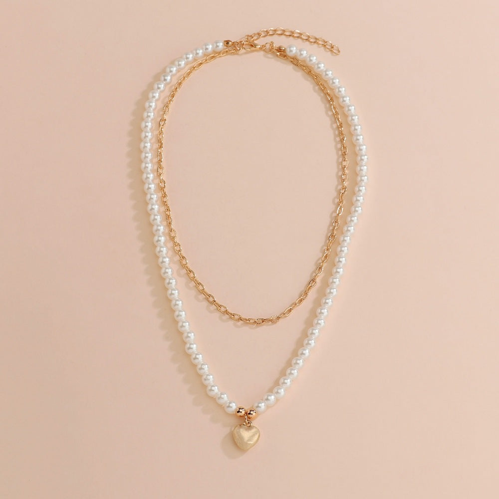 Pendentif d'amour pour femmes, perle double couche pour colliers