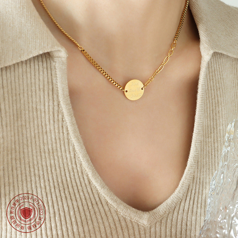 Hop tendance anglais plaque ronde pendentif couture colliers