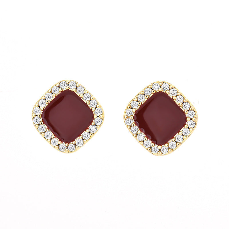 Women's Style Trendy Sier Needle Zircon Geometric Earrings