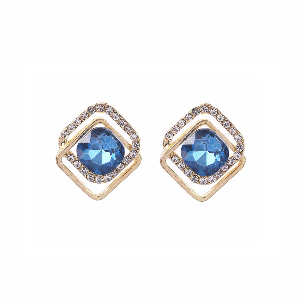 Women's Sier Needle Refined Zircon Blue Diamond Graceful Fashionable Stud Earrings
