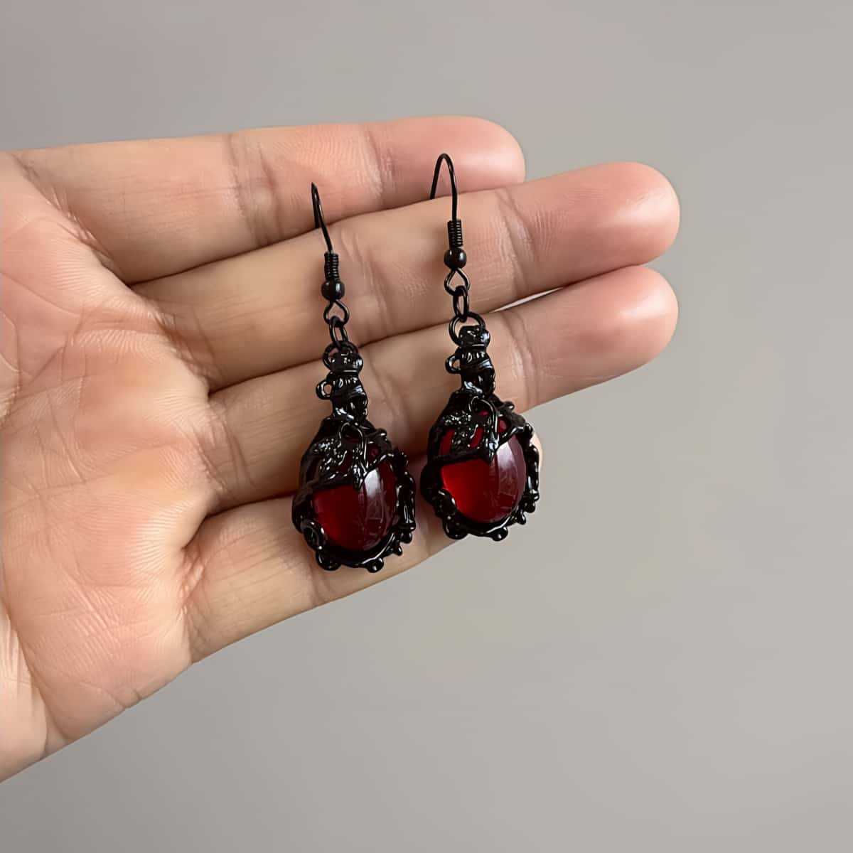 Gothic Renaissance Elegant Bat Cross Dark Earrings