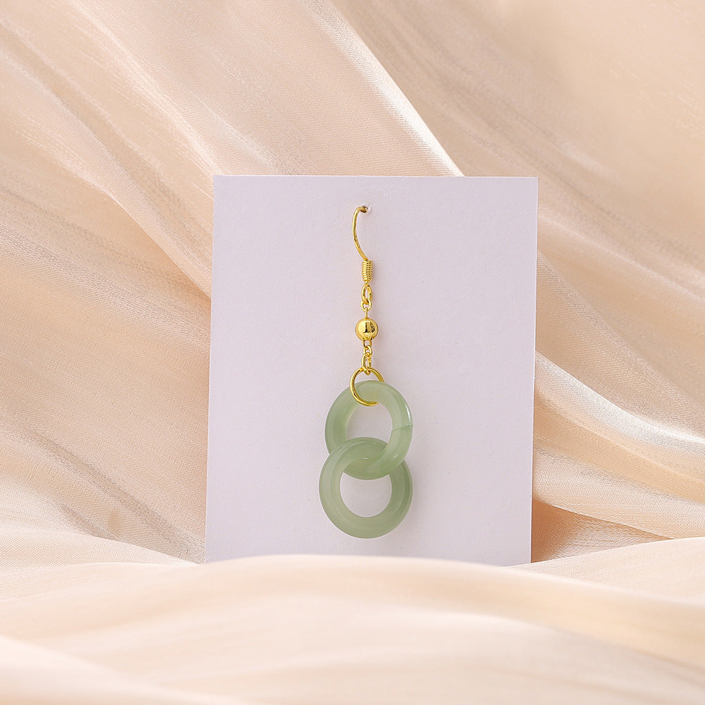 Women's Style Ear Hook White Long Type Chalcedony Earrings