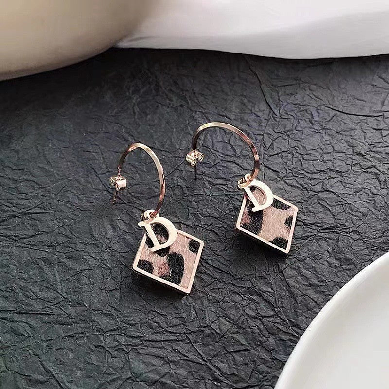 Print Polka Dot Square Geometric Korean Earrings