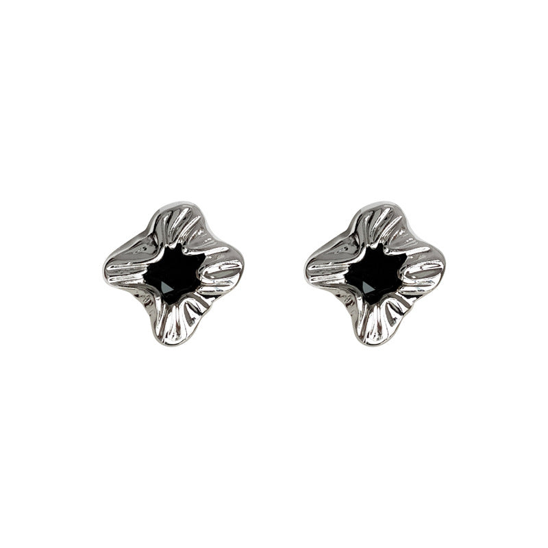 Sweet Cool Style Inlaid Black Zircon Geometric Earrings
