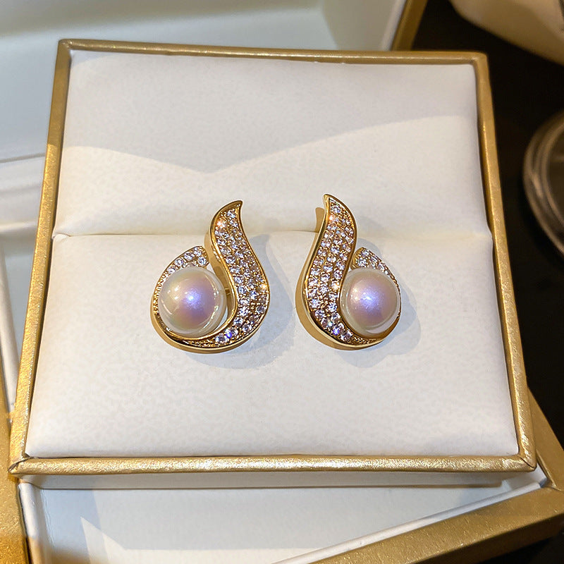 Life Love Sier Pearl Diamond Water-drop Earrings