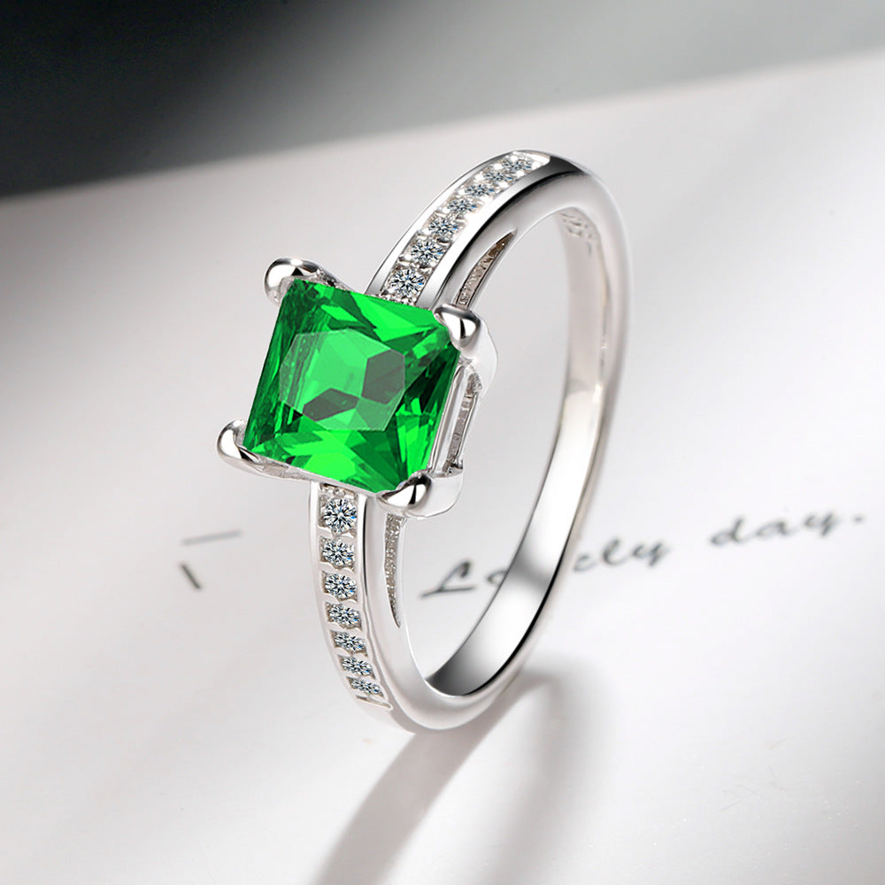 Comfortable Simple Square Rhinestone Zircon Princess Rings