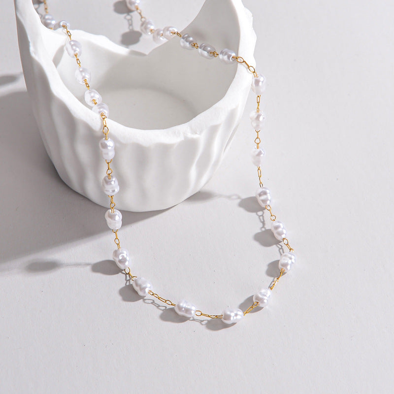 Colliers à chaîne de pull double en acier et perles