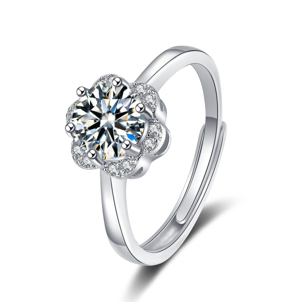 Zircon Female Style Simple Single Diamond Opening Rings