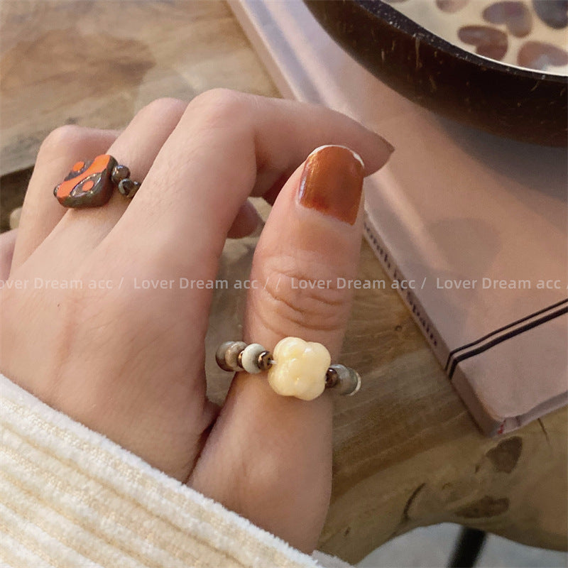 Steinglas Muschelperlen aufgereiht Vintage Ringe