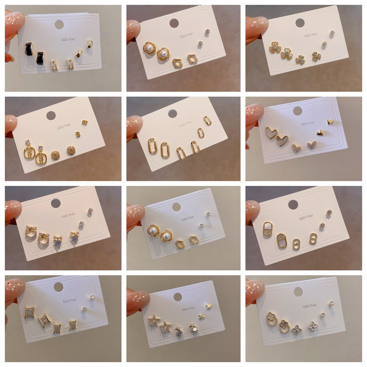 Zircon Set One Card Three Pairs Earrings