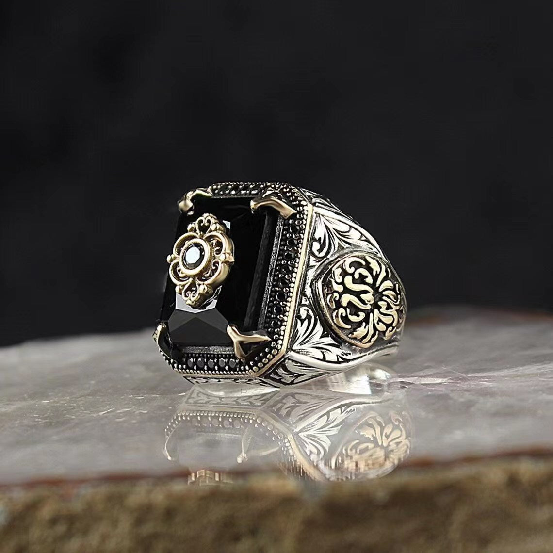 Herren Ornament Retro Black Square Alloy Punk Ringe