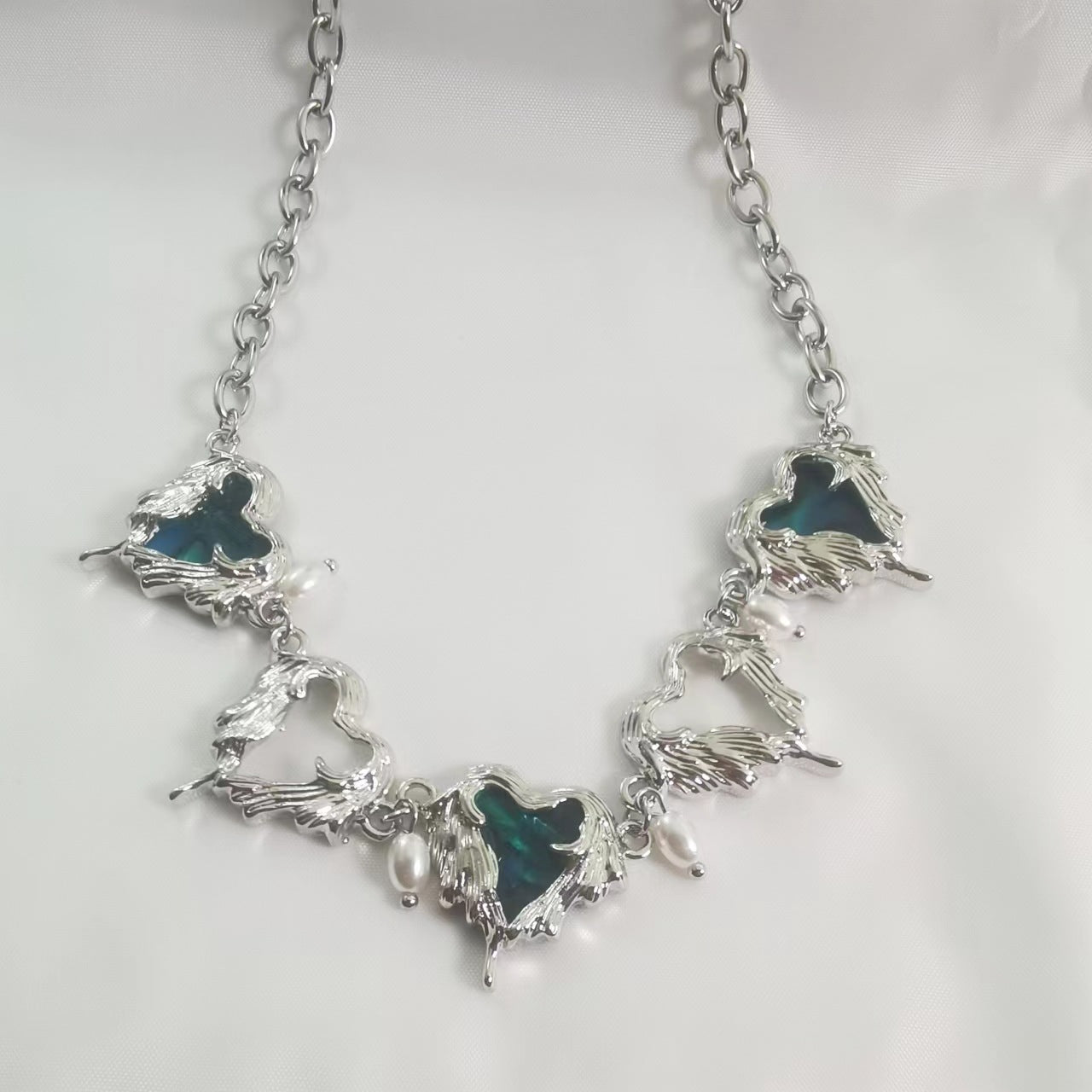 Colliers en métal de lave, cœur irrégulier, creux, simples, coquillages bleu foncé