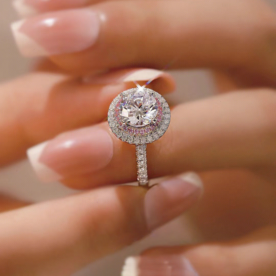 Imitation Moissanite Surrounded With Pink White Color Full Diamond Rings