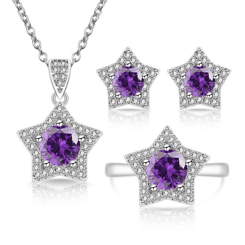 Women's Fashionable Eight Hearts Arrows Colored Gems Jewelry Set