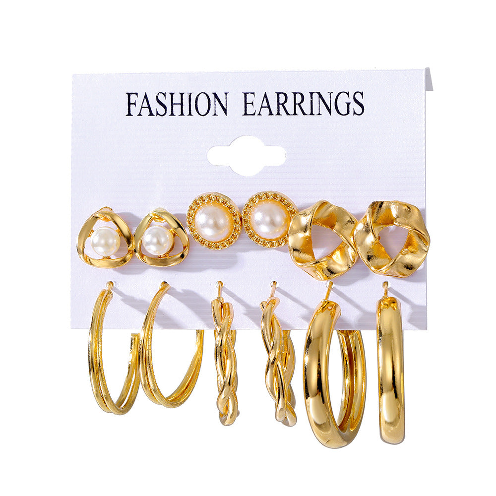 Women's Geometric Circle And Pearl Butterfly Exaggerated Earrings