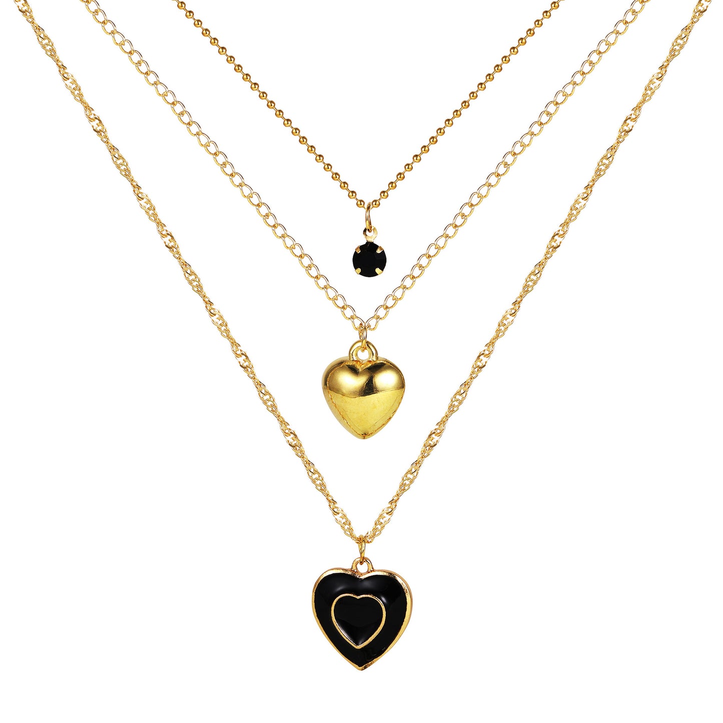 Women's Creative Heart Clavicle Chain Twin Black Necklaces