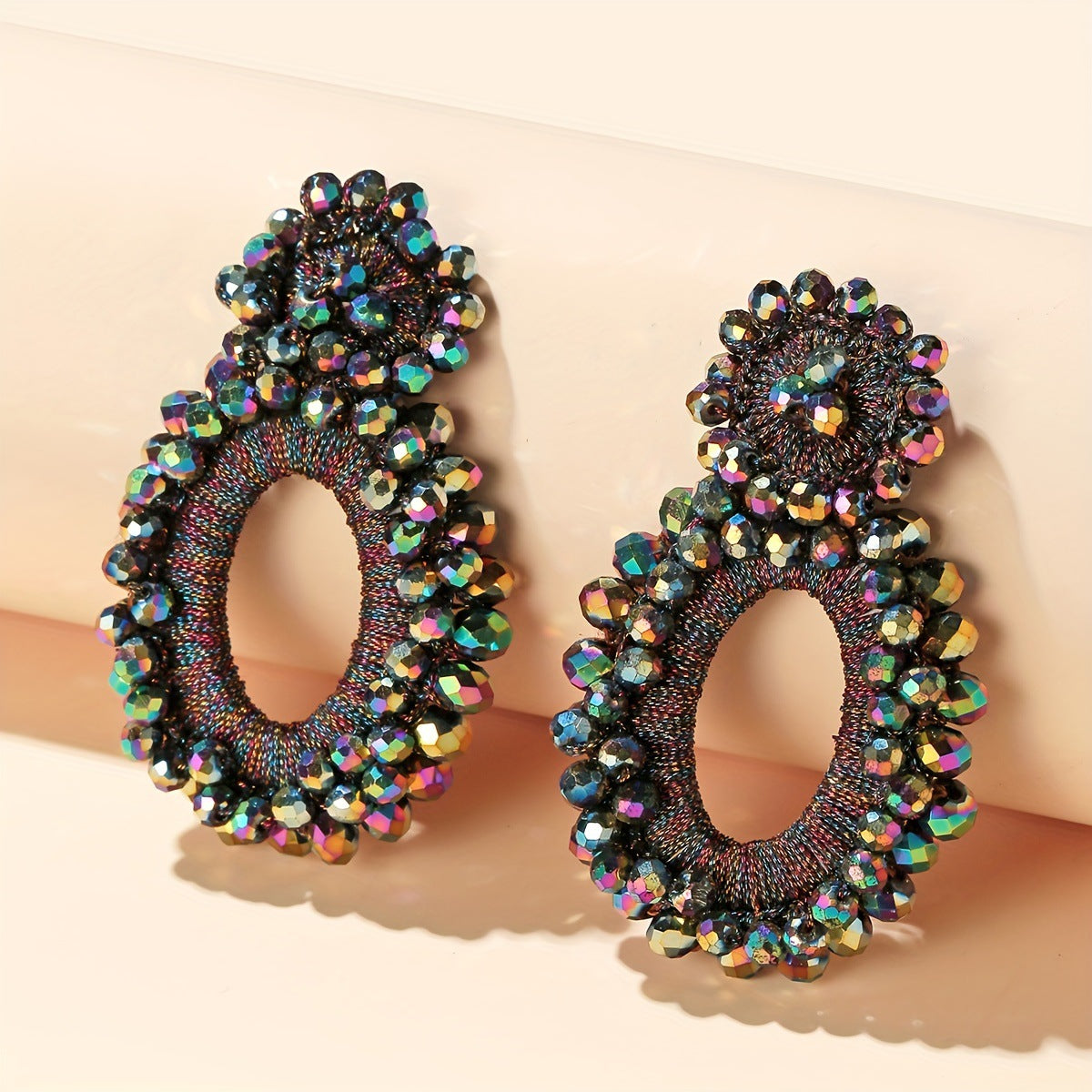 Handmade Bead Female Exaggerated Oval Ear Earrings