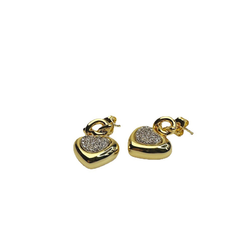 Women's And Compact Heart-shaped Diamond Sier Needle Earrings