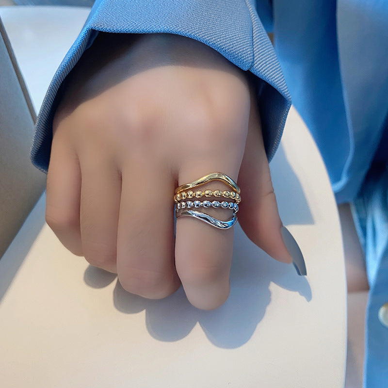 Damen-Stil, schlicht, trendig, Nischendesign, ausgehöhlte goldene Indexringe