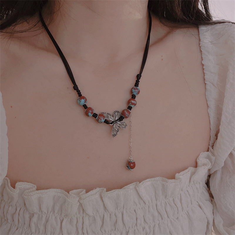 Women's Personality Butterfly Ethnic Graceful National Fashion Red Necklaces
