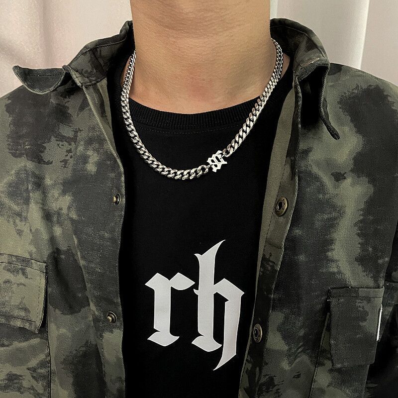 Cool Design Letter Titanium Steel Clavicle Chain Cuban Necklaces